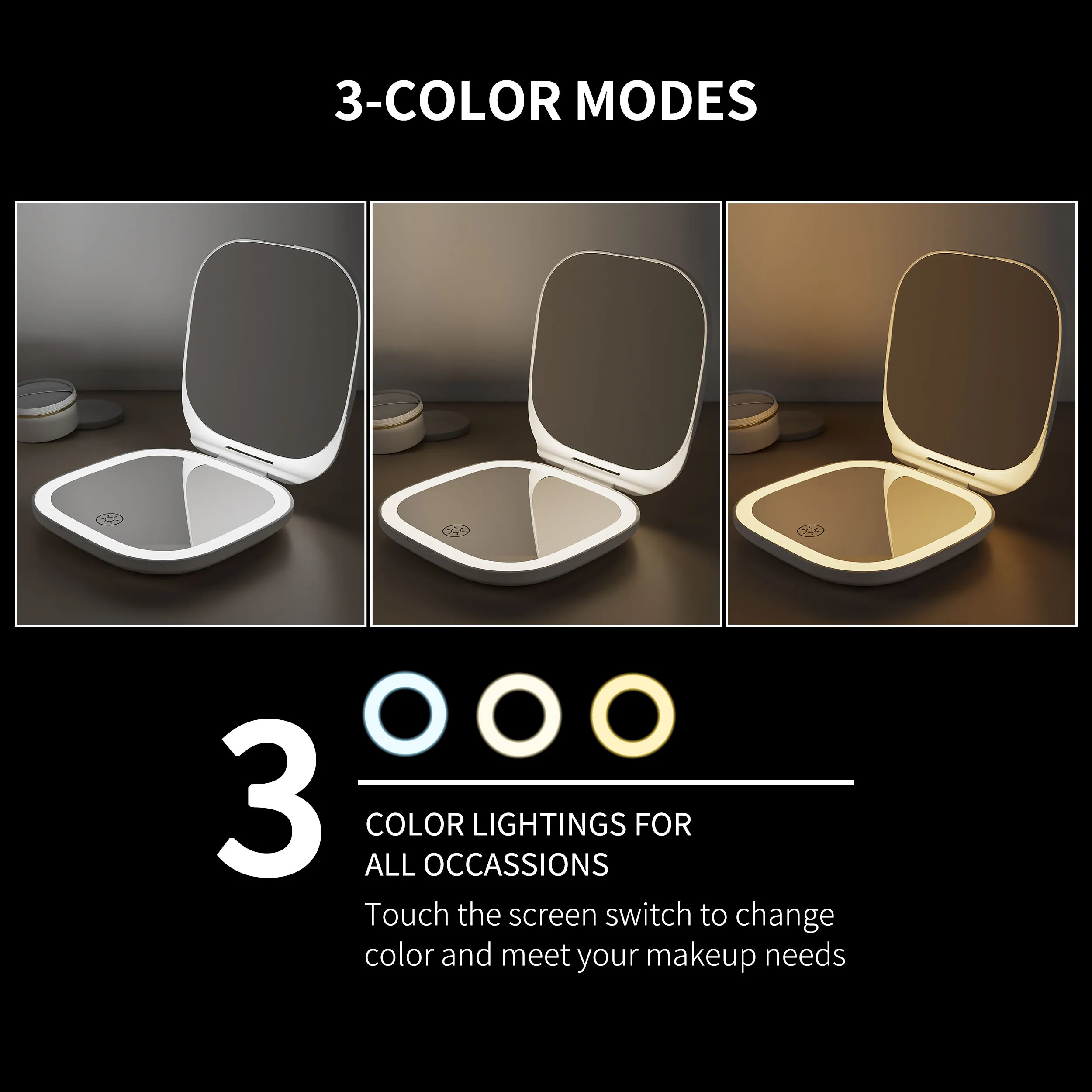 Manufacturers Lighted Touch Sensor Switch Portable Travel Small Makeup Pocket Compact Mirror With Led Light Make Up Mirror