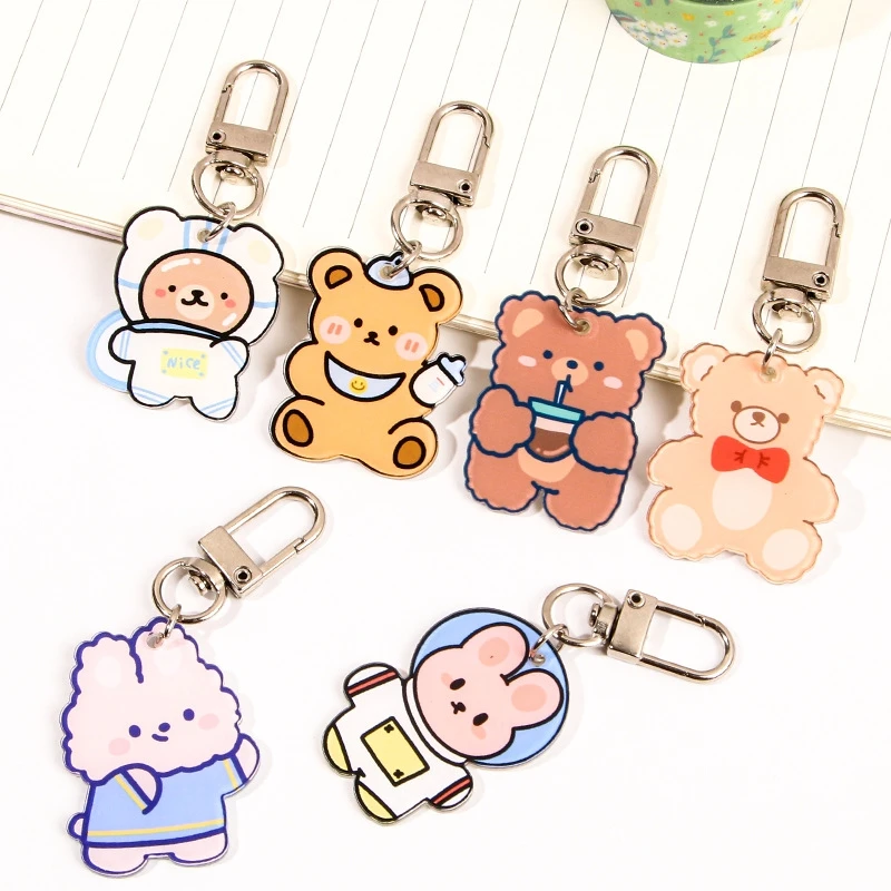 Acrylic Cute Rabbit Bear Panda Flower Keychain Keyring for Backpack Bag Jewelry Accessories for Women Friends