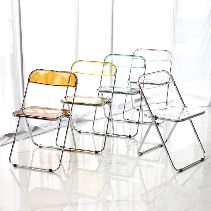 Transparent Clear Acrylic Folding Chair for Living and Dining Room With Chromium Plated Iron Frame