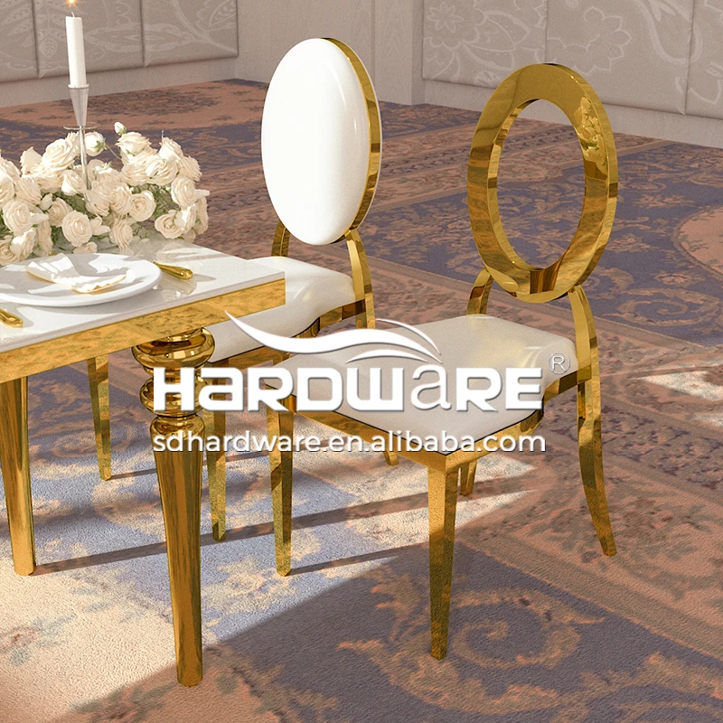 Round Back Throne Dining Chairs Gold Stainless Steel Leather Party Wedding Chair