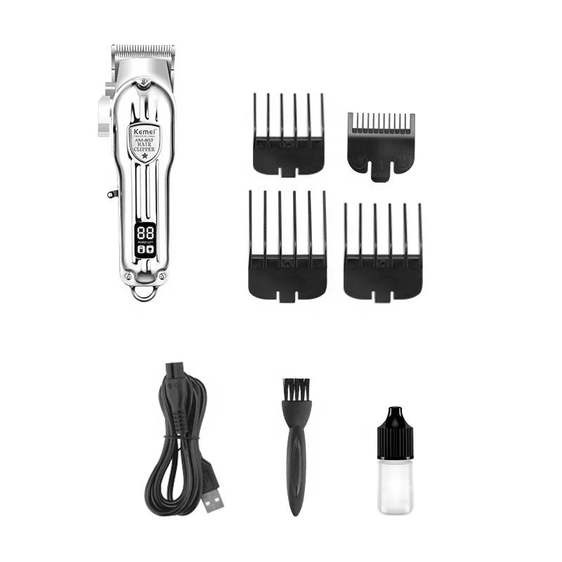Silver Rechargeable Hair Clipper Carbon Steel Adjustable Cutter Head Trimmer