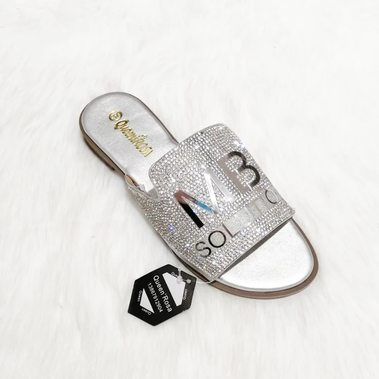 Explosion summer fashion rhinestone letters MB colorful soft and comfortable ladies ladies flat slippers
