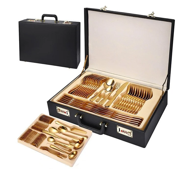 Stainless Steel Knife, Fork and Spoon Set Western Tableware High-end Hotel Restaurant Gift Box Wooden Box 72 Sets