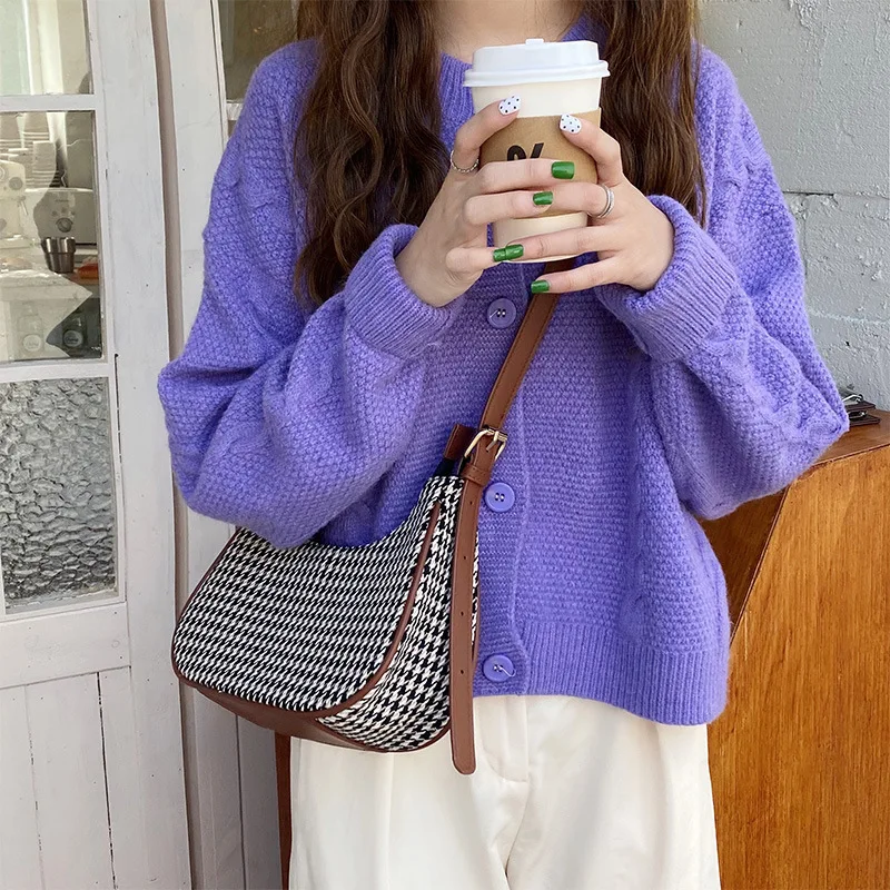 Plastic Raw Materials Autumn and winter 2021 new French staff armpit bag thousand bird check pattern versatile tweed Single Sho