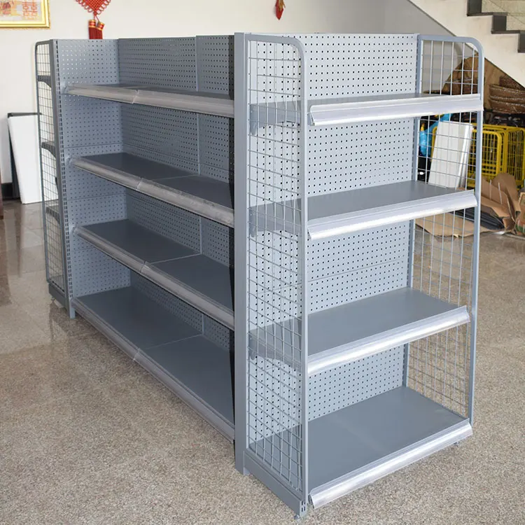 Supermarket Display Shelf Double-Sided Light Duty Metallic Shelving Racks for Shop Display Convenience Store