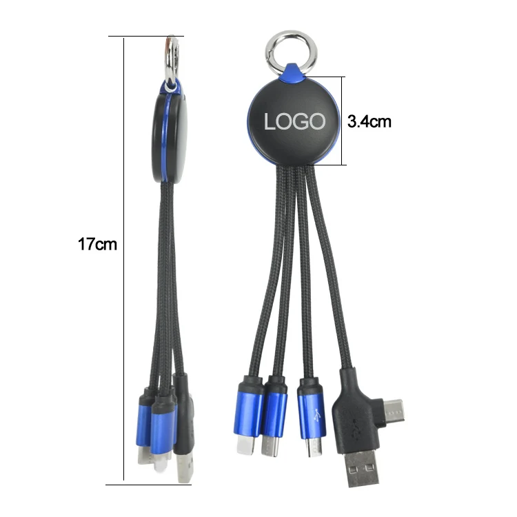 Lighting up logo multifunctional 3 in 1 Usb data Cable for phone type-c micro chain ring mobile phone charge cord
