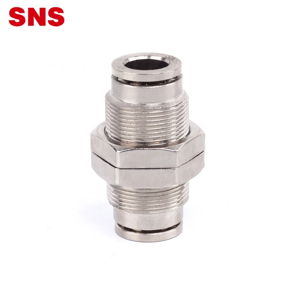 SNS JPM Series push to connect air hose tube quick connector union straight nickel-plated brass pneumatic bulkhead fitting