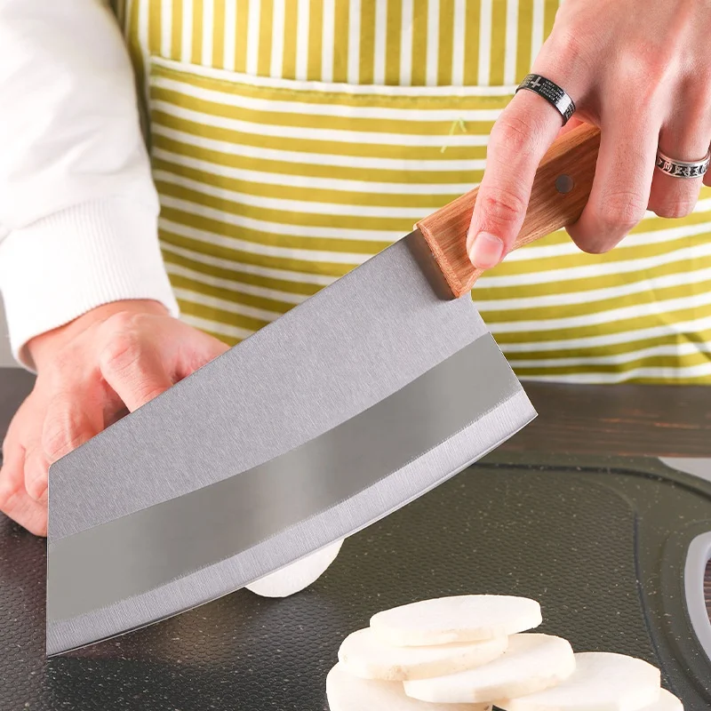 Razor Sharp Cleaver Kitchen Chef Knife Stainless Steel Slicing Meat Chopping Knife Wood Handle Chinese Butcher Knife