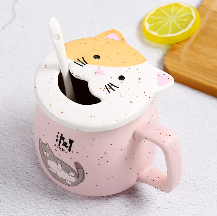 Promotion cute animal creative mug 3d ceramic mug with lid and spoon