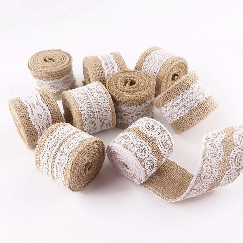 High Quality Lace Jute Ribbon for Gift and Decoration  2m one roll (1600060867417)