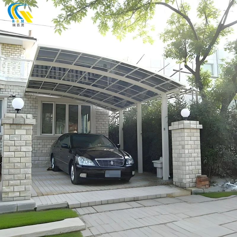 Modern Design Aluminum Alloy Single-Sided Carport Multifunctional Rain Sun Protection Parking Garage Steel PC Cars Outdoor Use