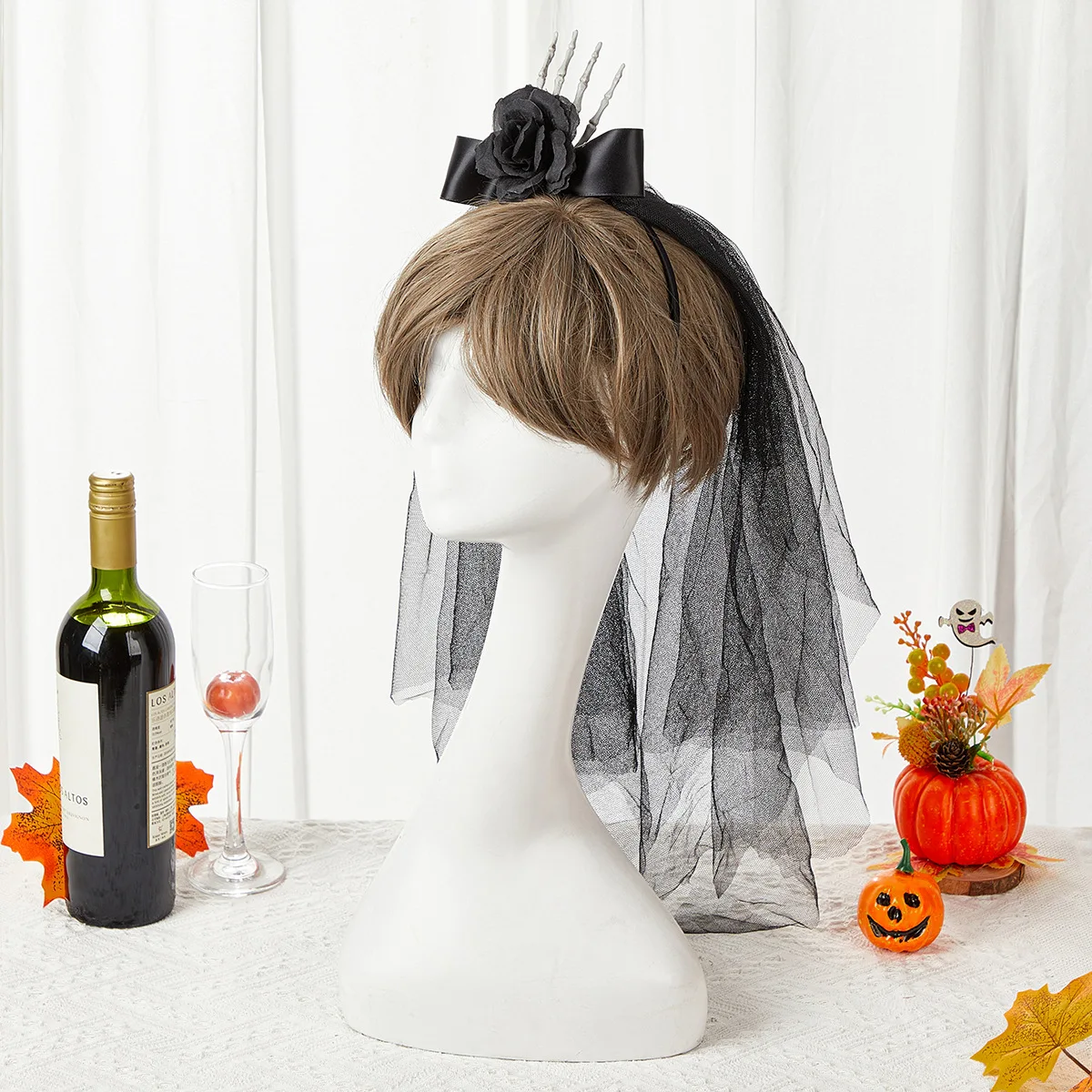 Halloween Funny Diablo Headgear Skull Headband Holiday Dress up Clip Style Headband Blood Dyed Hair Accessories