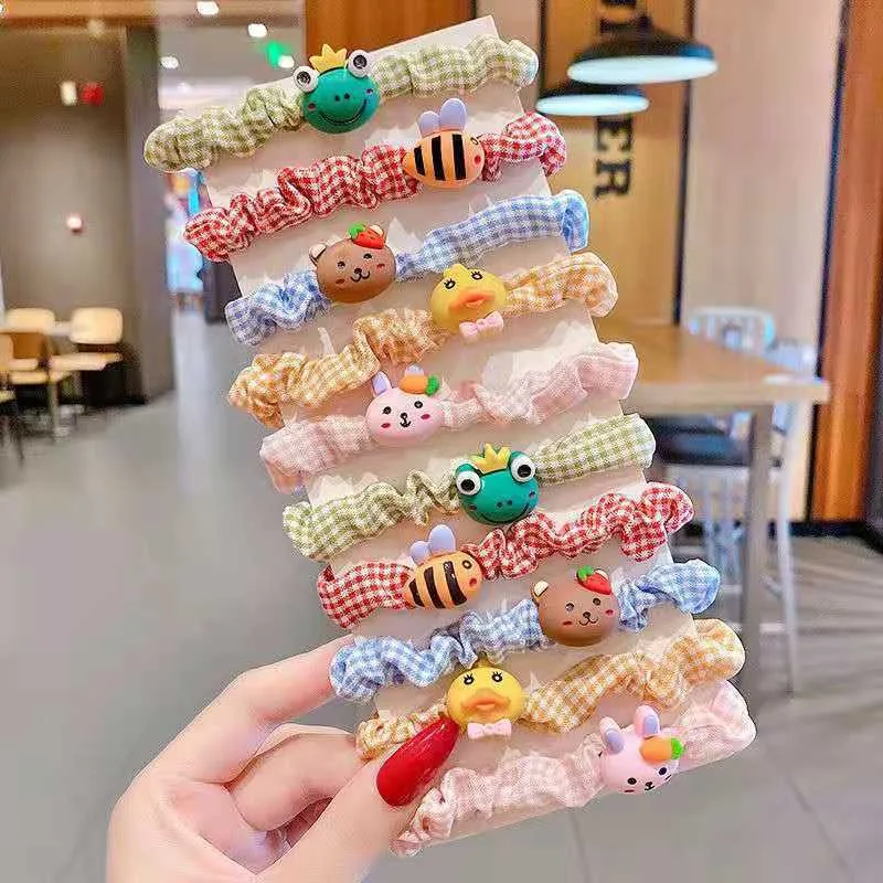 Fashion Children Gift 10pcs/set Colorful Cartoon Flower Girls Hair Tie Accessories Animal Fruits Hair Band Kids Small Scrunchies