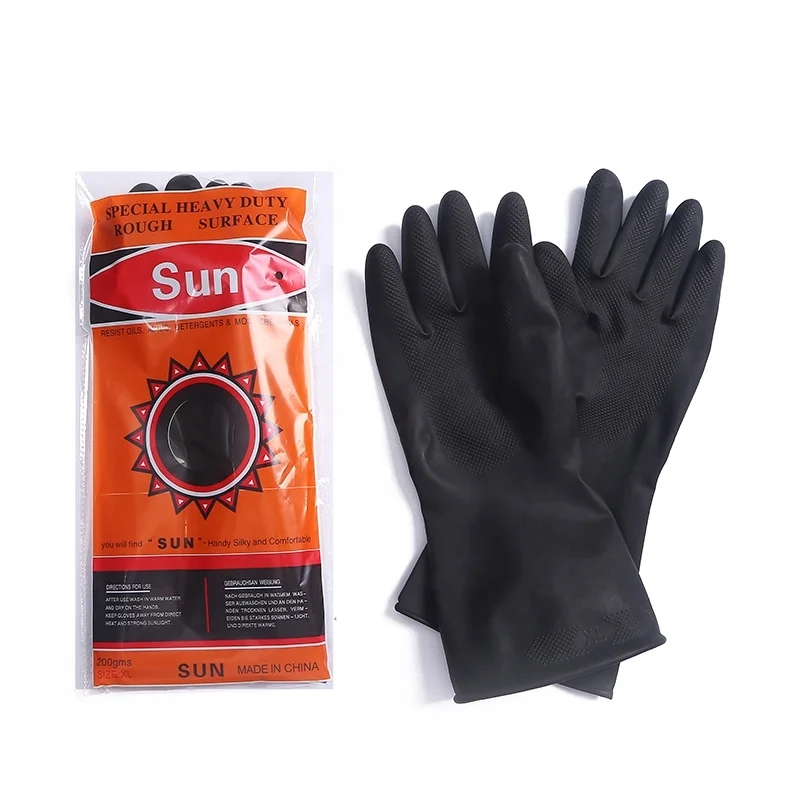 PPE gloves Black Industrial Latex Rubber Gloves man using gloves