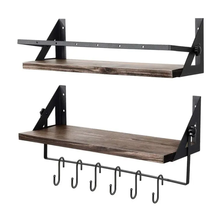 Custom Cheap China Wholesale Floating Wall Shelf for Storage Rustic Wood Kitchen Spice Rack with Towel Bar