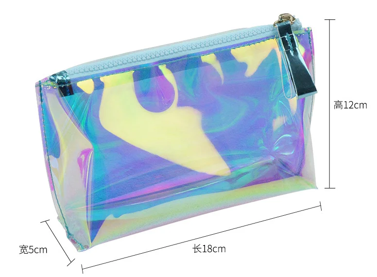 Hot Sale  Promotional  Cute  Laser Holographic TPU Travel  Portable Ladies Women  Make up Cosmetic Bag  Pouch Toiletry Bag