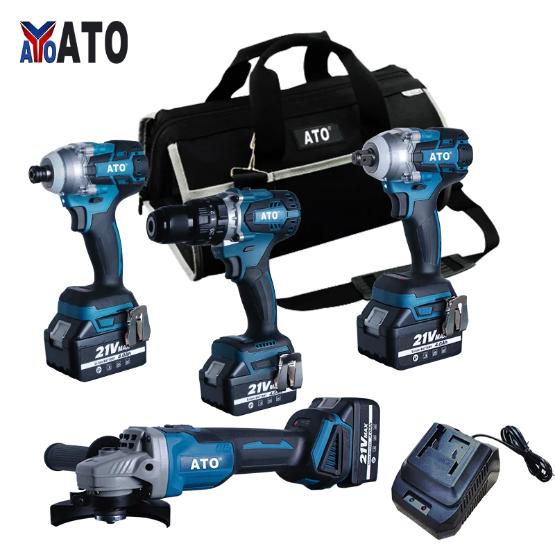 ATO  Power Tools N in one hotsale Soft Handle 3.0Ah 4.0Ah 5.0Ah 21V makita 20 piece combo kit
