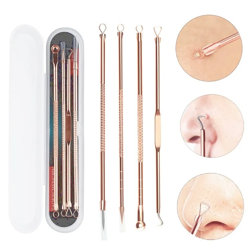 4/5 Pcs Stainless Steel Blackhead Remover Tool Kit Face Massage Whitehead Pimple Spot Comedone Acne Extractor Face Massager