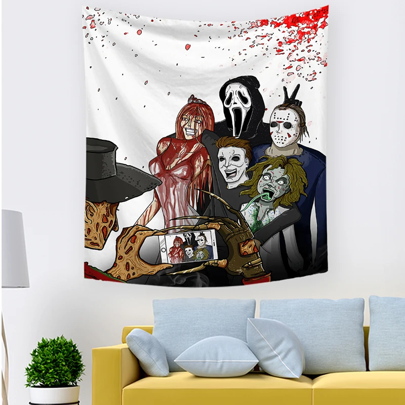 Monad Hippie Skull Printed Tapestry Wall Hanging Human Skeleton Art Tapestries for Room Decoration