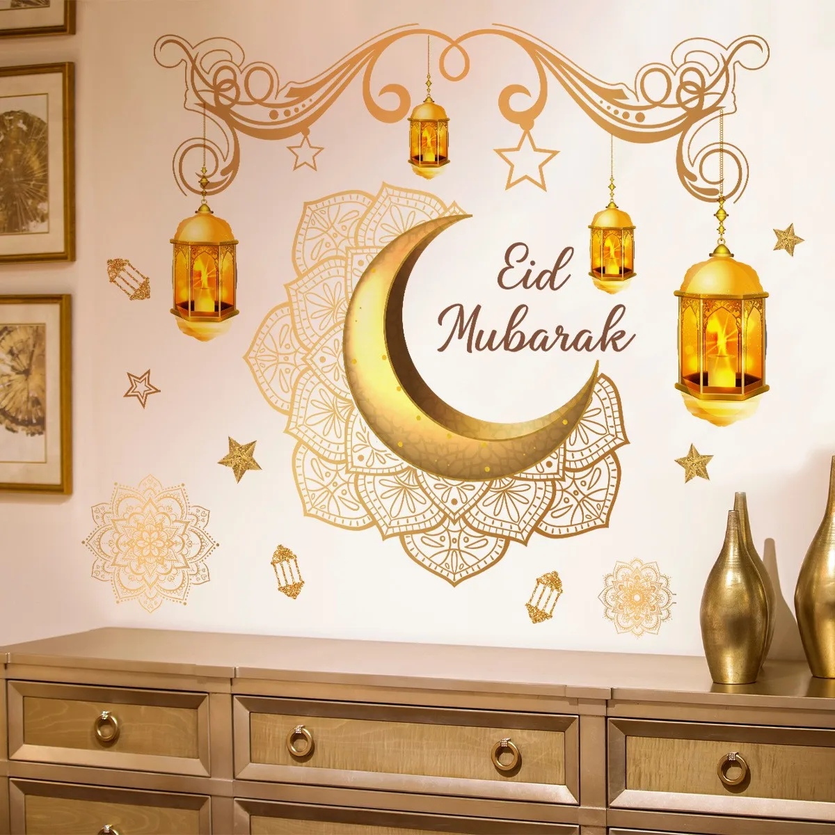 Wholesale Custom PVC Removable Moon Lantern Islamic Eid Mubarak Muslim Ramadan Home Wall Decor Stickers