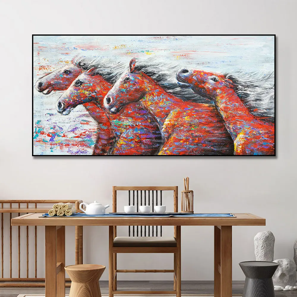 Three Running Horses Animal  Hand  Wall Canvas Modern Abstract  Handmade  horse head oil painting