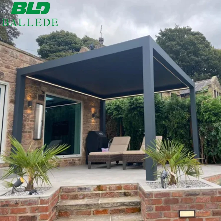 Ease Installation Black Aluminum 12x16 Attaches Wall Pergola Custom Size Louver Roof For Canada