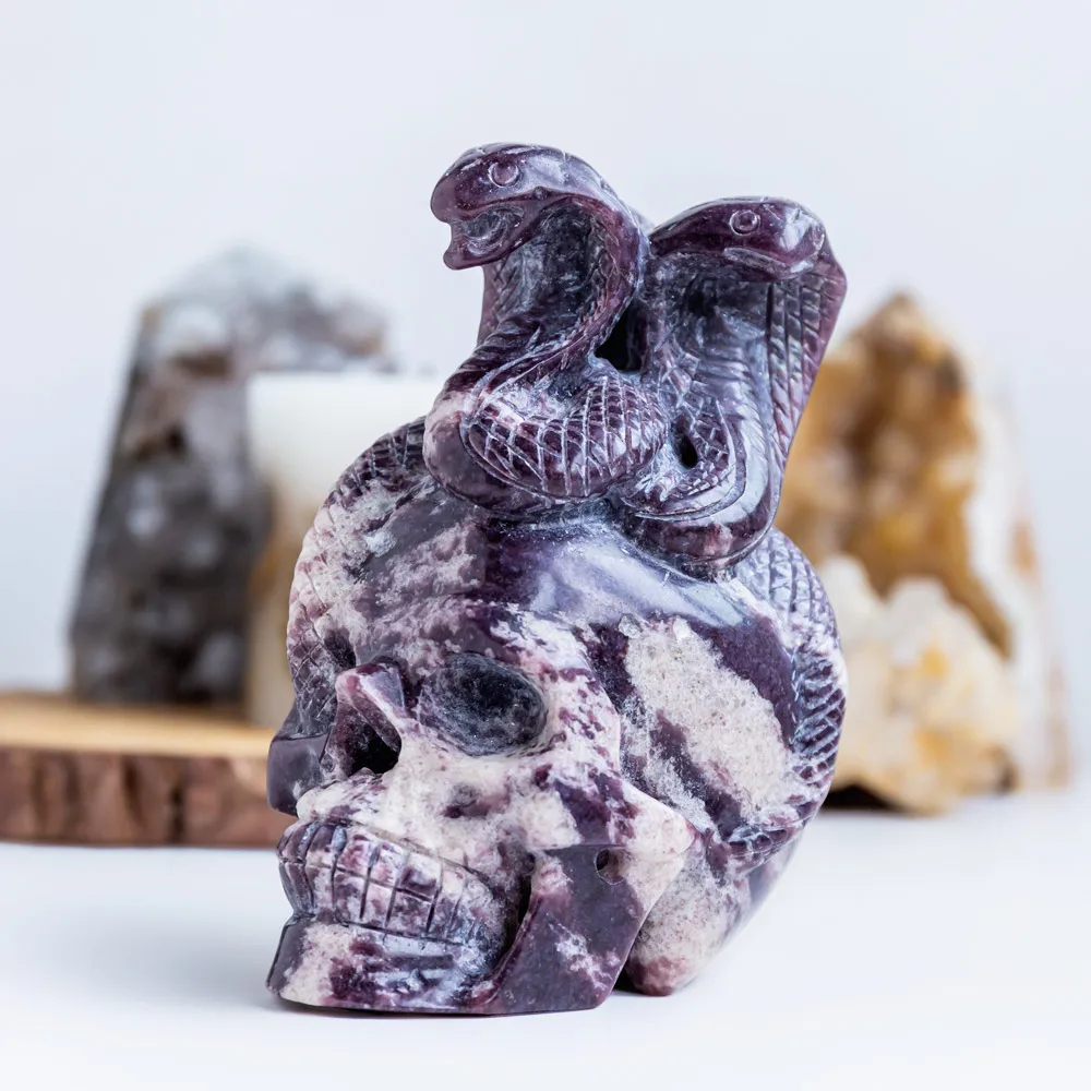 Wholesale Natural Hand Carved Red Strawberry With Snake Crystal Skulls Folk Crafts Healing Stone For Home Decoration