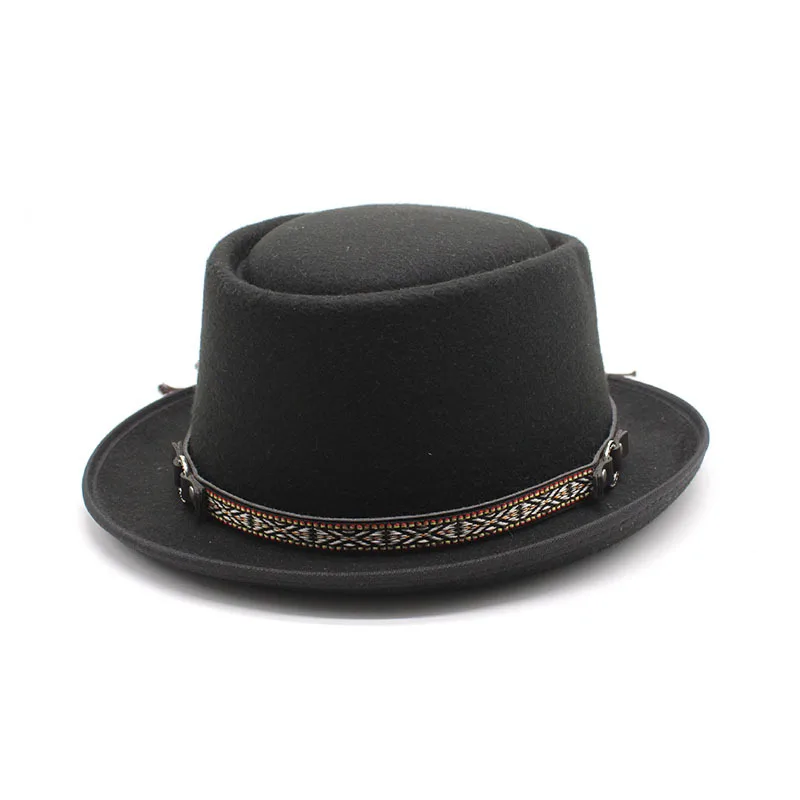 2023 Wholesale Vintage Classic Short Brim Pork Pie Fedora Hat With Jazz Ribbon Panama Flat Top Hat
