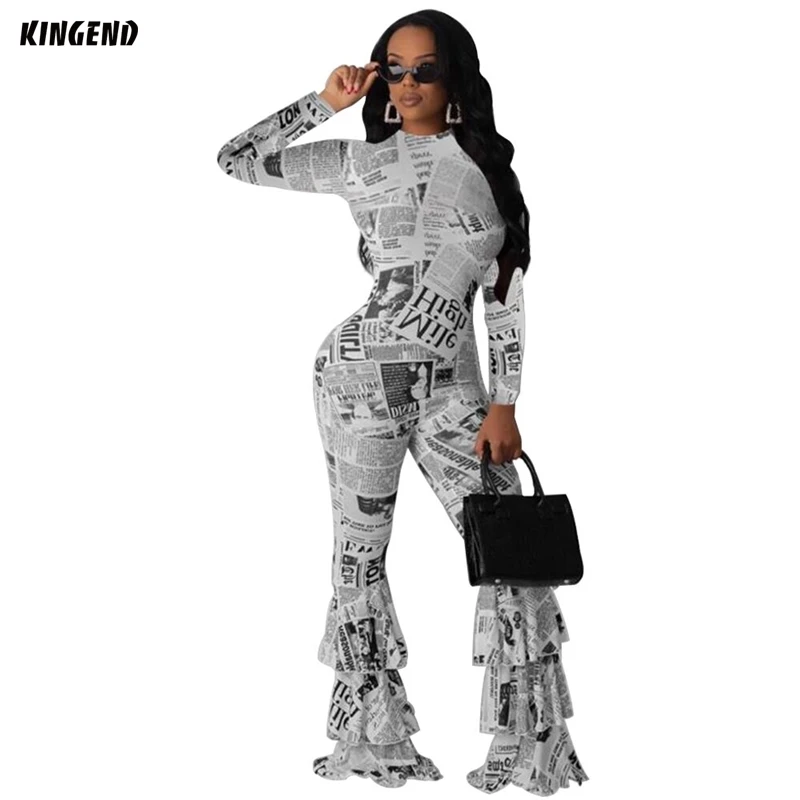 
KD1387 2020 Hot Style New Fashion With Newspaper Print Women One Piece Sexy Jumpsuit 