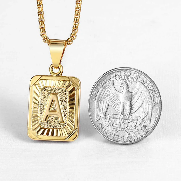Mens Womens Capital Letter Yellow 18K Gold Plated Stainless Steel Box Chain 22inch Initial A-Z Letter Pendant Necklace For Women