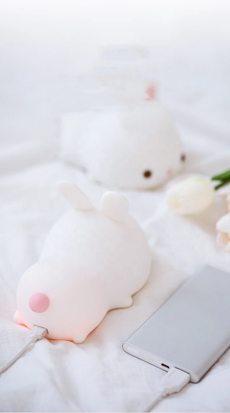 Cute Kawaii Bunny Lamp Room Decoration Multiple Colors Led Night Light Silicone USB Rabbit Kids Night Lights Lamp