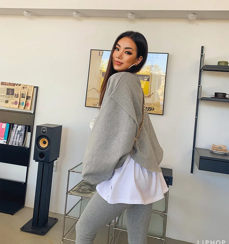 
2021 Hot sale Two Piece Set Pants Casual False Two Long-Sleeved Hoodie Sweat Suits For Women 