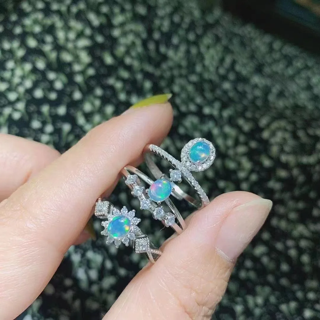 High Quality Australian 925 Sterling Silver Natural Opal Basic Fashion Basketball Championship Jewelry Rings