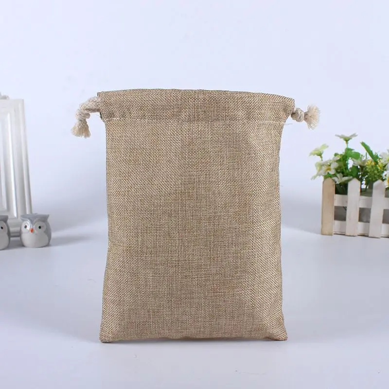 Breathable Dust-Proof Drawstring Pouch Small Drawstring Grey Jute Jewelry Bag Tote