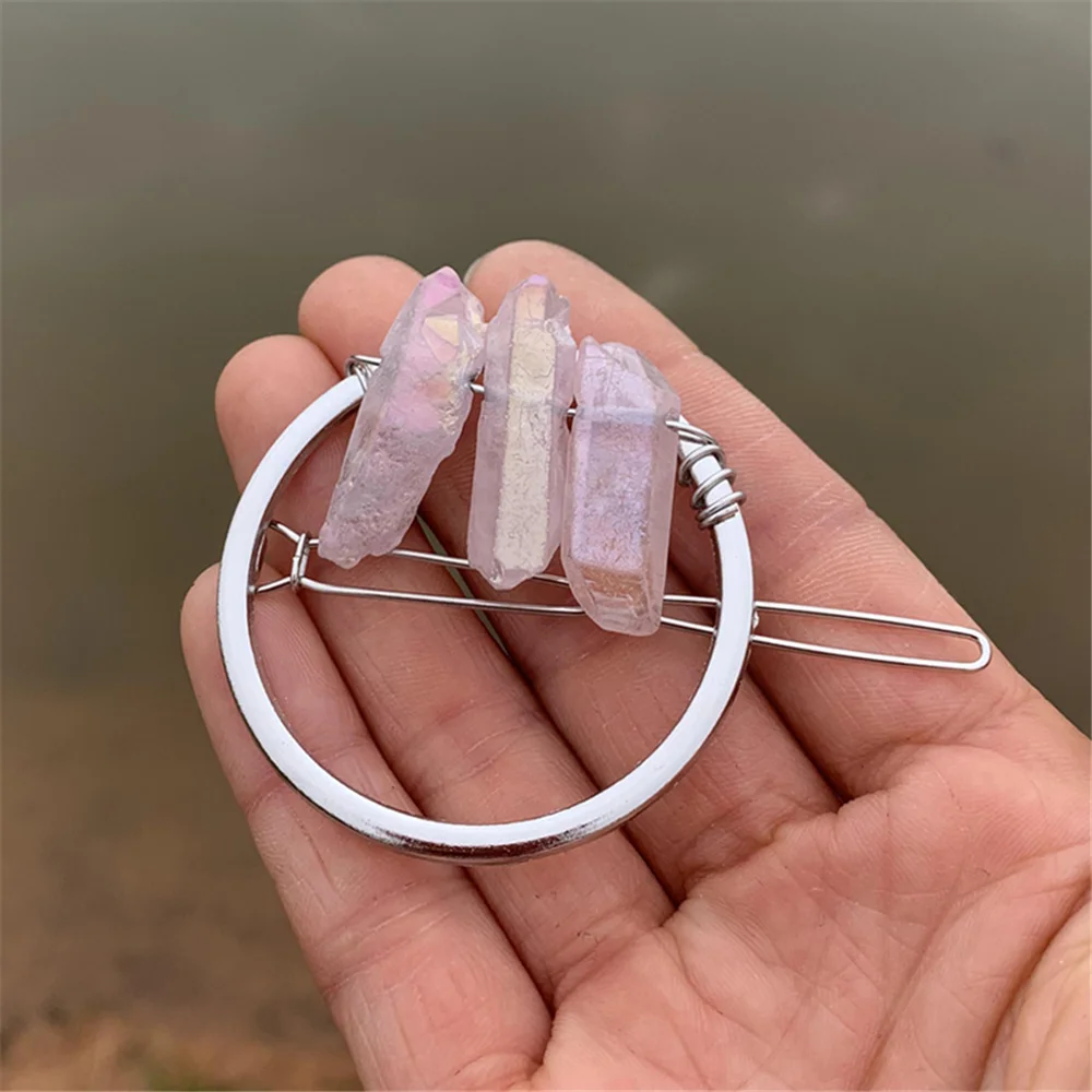 Round Purple Crystal Mermaid Crown Hair Jewelry Quartz Hoop Tiara Raw Headband Pangen Wedding Battette Bridal Hair Accessories