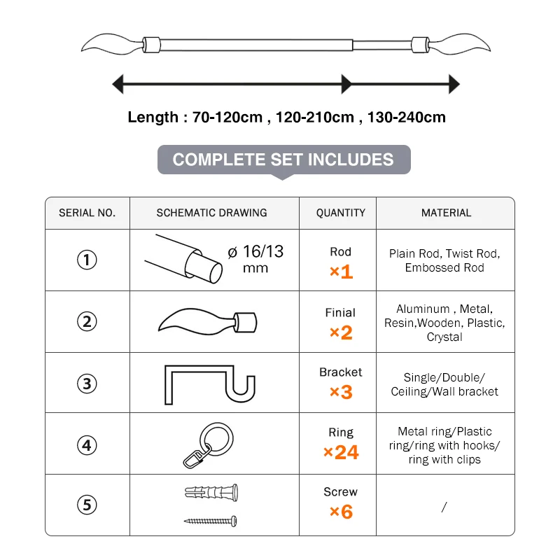 Promotional Curtain Rod Pole Single 13/16mm Window Metal Curtain Rod Eco-Friendly Home Decoration With Iron Materials