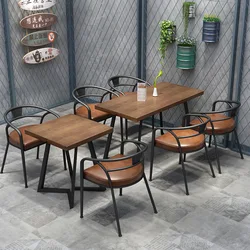 Solid wood dining table American bar restaurant milk tea shop chair wrought iron restaurant table and chair combination