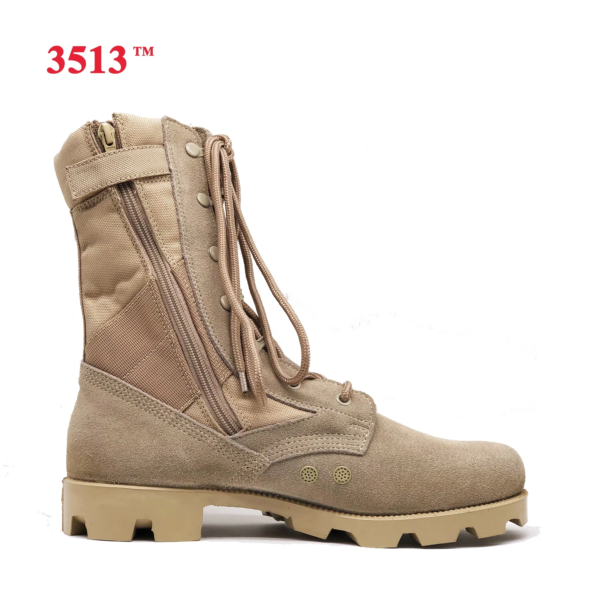 genuine leather and canvas desert combat boots  with zipper shoes for men