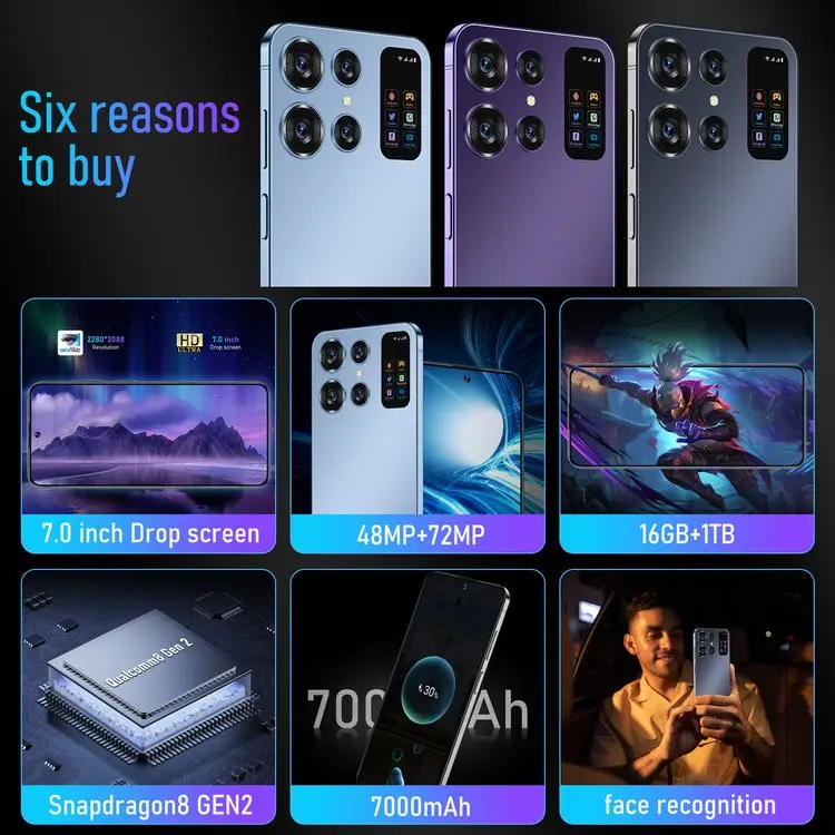 Смартфон 2025 оригинальный S24 ультра-смартфоны 16 ГБ + 1 ТБ 5 г Dual Sim мобильный телефон Ultra S23