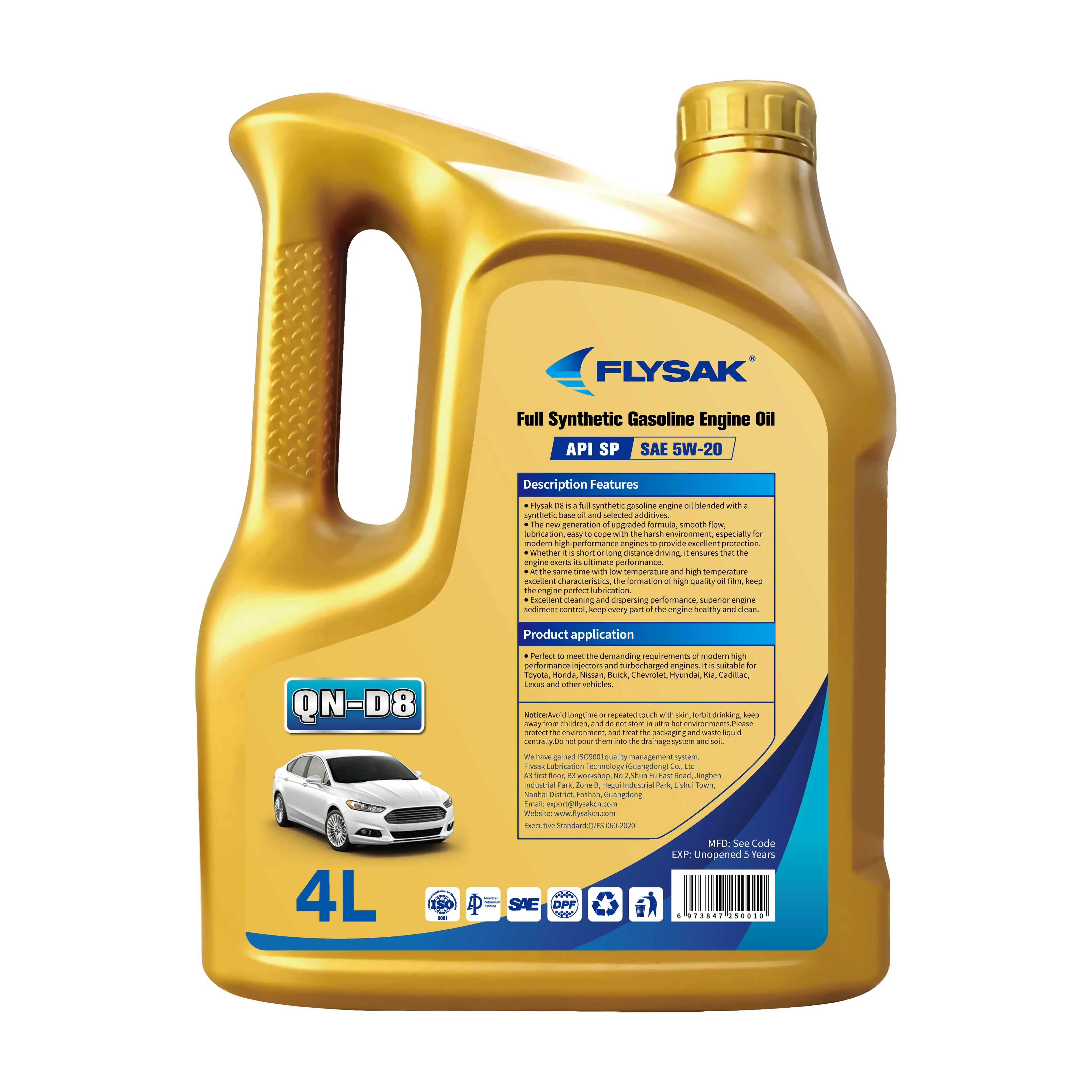 Hot Sale Engine Lubricants OEM Wholesale Factory QN-D8 SP 5W20 100% Fully Synthetic Gasoline Motor Oil 4L