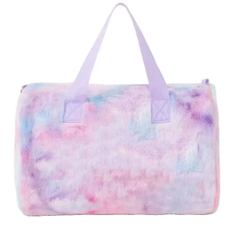 Kids Leisure Casual Tie Dye Bag Fluffy Plush Duffel Tote Bags Fur Travel Duffle Bag For Girls