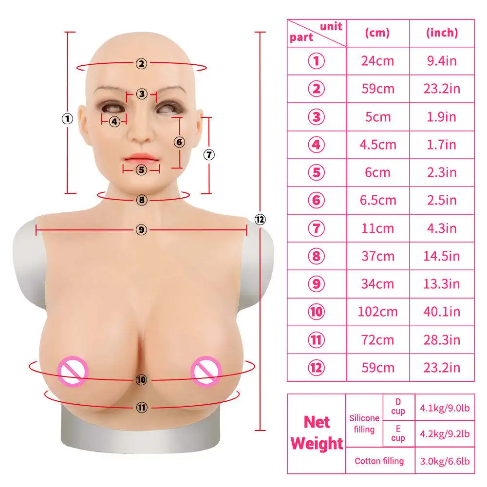 Man To Woman D E cup Full Silicone Head Mask Female Face With Boobs Cosplay Costume For Halloween Party Masquerade Disguise