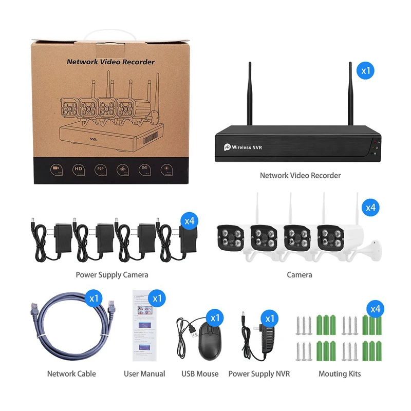Wi-Fi на открытом воздухе домашние Plug & Play 1 ТБ жесткого диска метка частного назначения Full HD 1080P 4CH Беспроводной NVR камеры системы