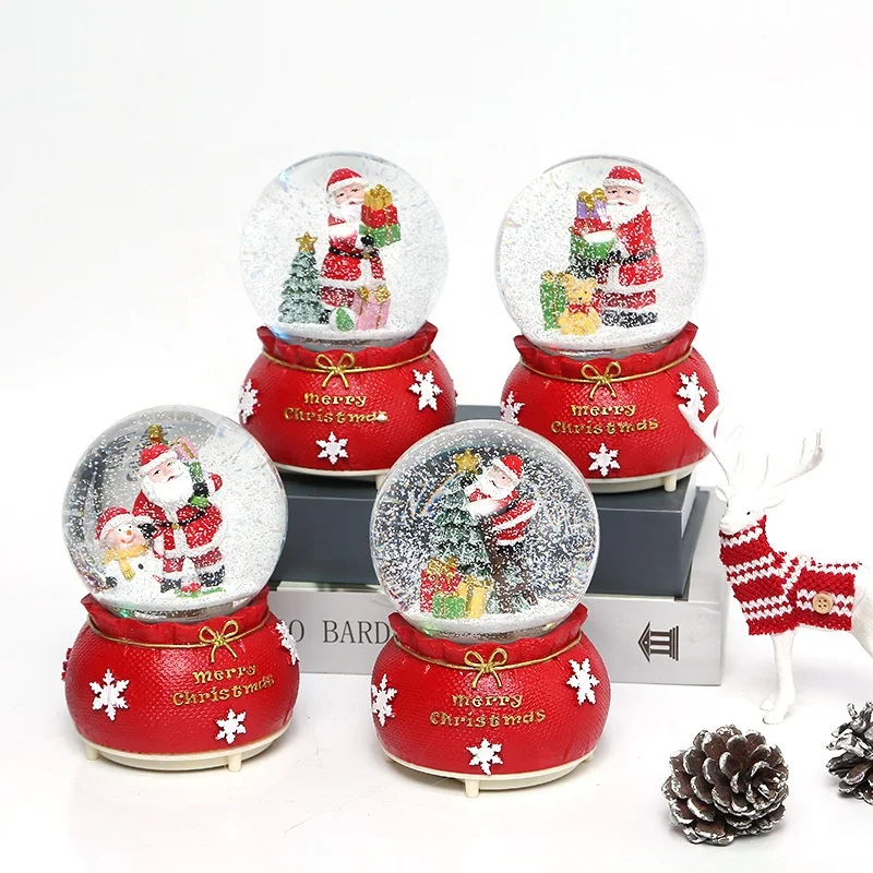 customised high quality christmas xmas tree santa claus musical light up glass snow globe presents