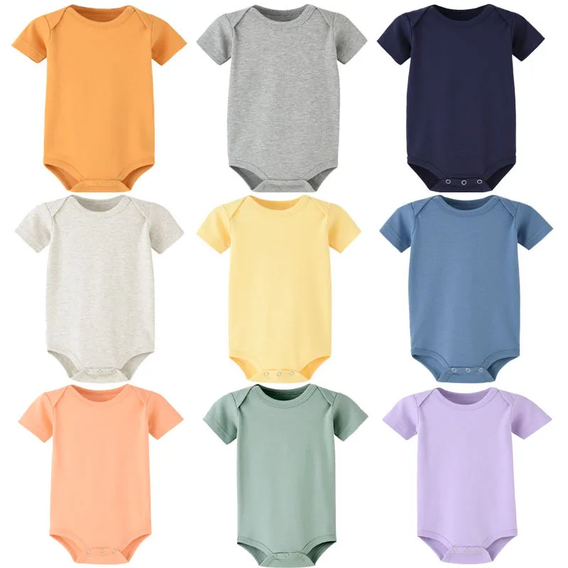 Custom Summer Short Sleeve 100% Pure Cotton Plain Blank Colors Onesies Baby Clothes Rompers
