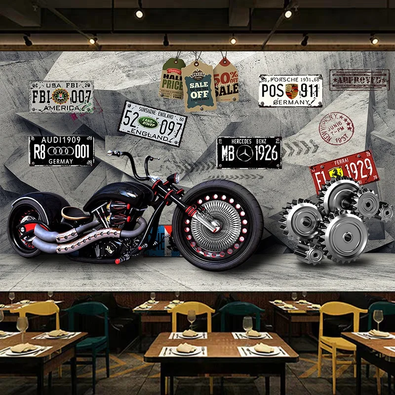3d stereo vintage restaurant motorcycle wallpaper car racing personality wallpaper bar ktv decorative murals