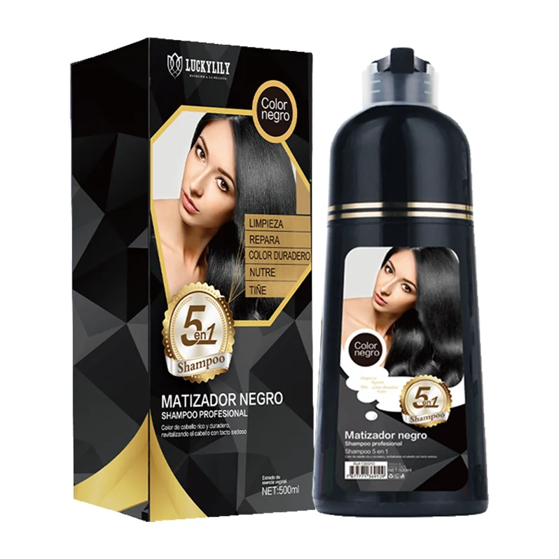 private label LUCKYLILY hot sale  fast black darkening hair dye shampoo