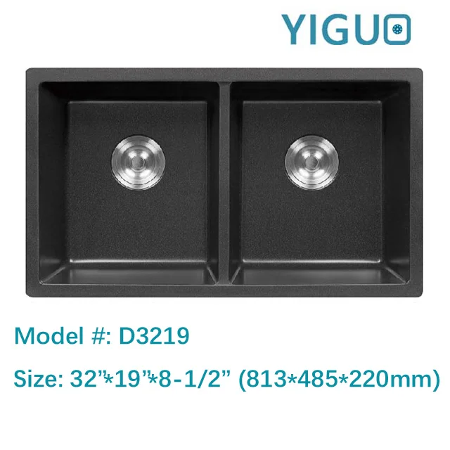 Without faucet feature rectangular bowl shape undermount installation type Composite granite quartz kitchen sink 3018