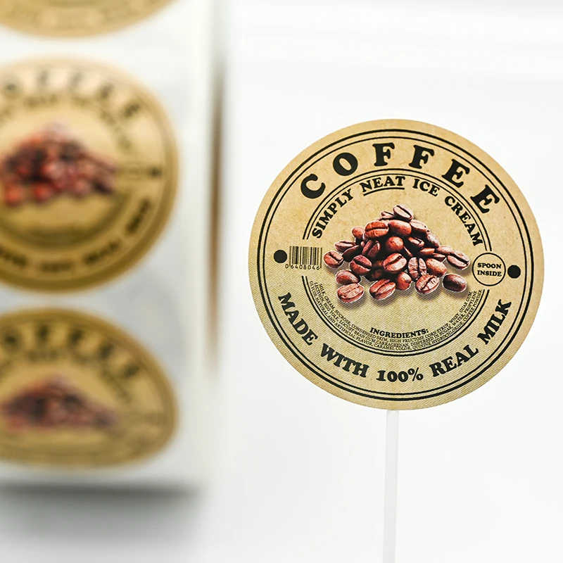 Round Eco-friendly Custom Sweet Freezing Ice Cream Adhesive Frozen Labels Sticker Printing for Food Container