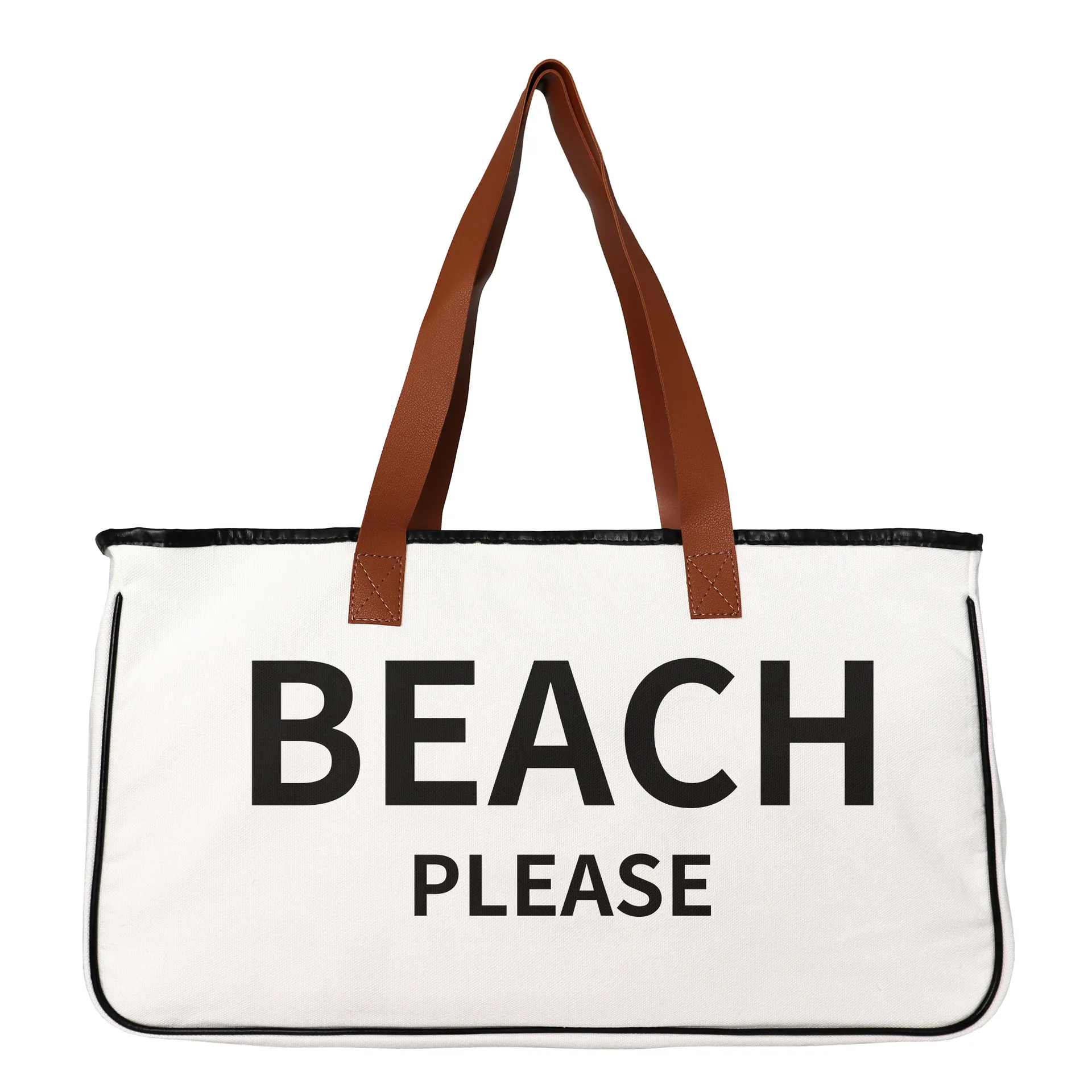 tote canvas Bag Hold Everything Collection Black and White 100% Cotton Canvas with Genuine Leather Handles, Large, Weekend Vibes